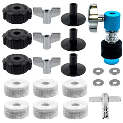 Hi-Hat Clutch, Cymbal Felts, Sleeves, Wing Nuts, Quick release Cymbel Nuts, Drum key & Washers for Drum Set Cymbal
