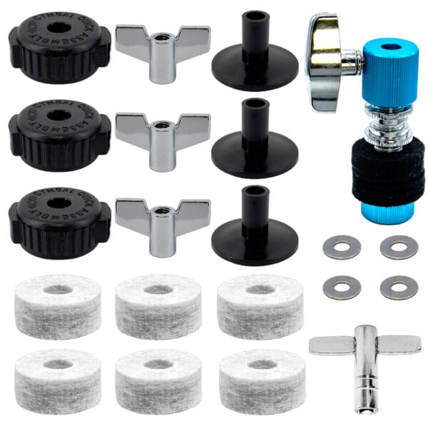 Hi-Hat Clutch, Cymbal Felts, Sleeves, Wing Nuts, Quick release Cymbel Nuts, Drum key & Washers for Drum Set Cymbal